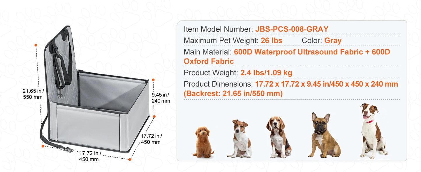 SucceBuy Dog Car Seat Waterproof Dog Booster Seat Pet Car Seat with Clip-On Safety Leash PP Cotton Car Bed for Medium Large Dog