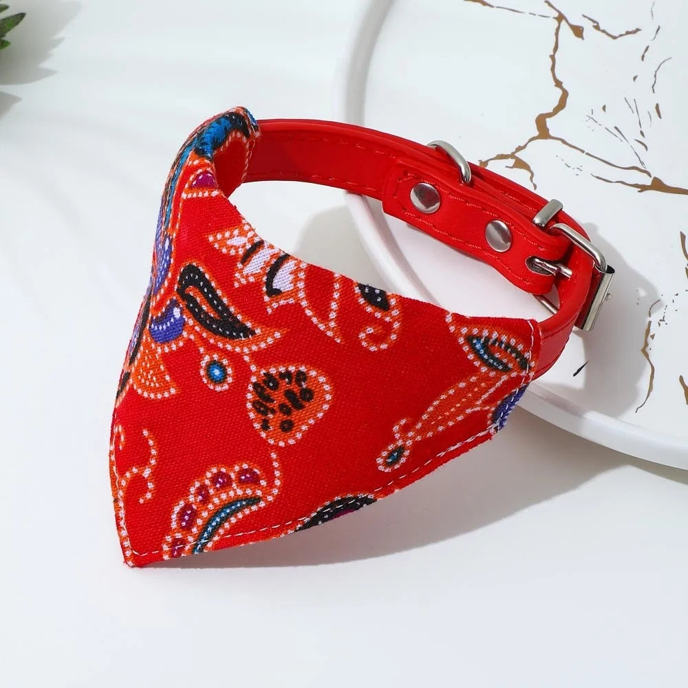 Adjustable Pets Bandana Collar PU Neck Scarf
 Triangle Scarf XS-L