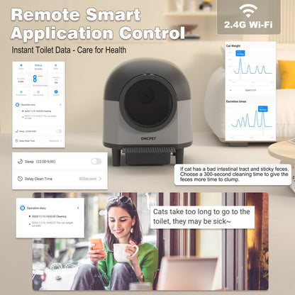 OMCPET Automatic Smart Cat Litter Box Self Cleaning Sandbox Support APP Remote Control Pet Toilet Litter Pet Closed Tray Toilet