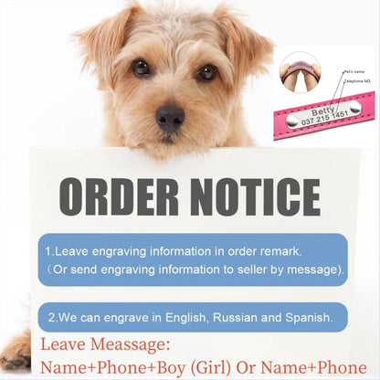 Personalized Customized Leather ID Nameplate Dog Collar Soft Padded Dogs Collars Free Engraving Name for Small Medium Large Dogs