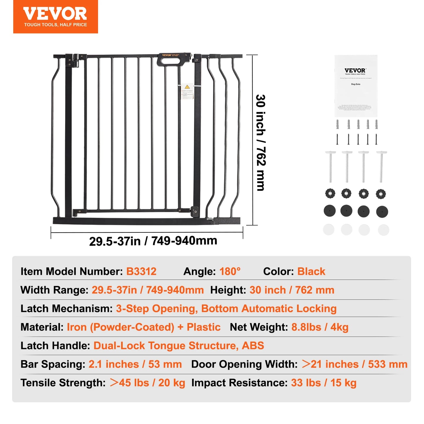 VEVOR Baby Gate 28/30/36 Inches High Dog Gate Pet Security Pressure Mount