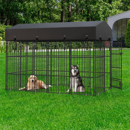 Heavy Duty Large Dog Kennel Pet Welded Metal Playpen Animal Cage with Roof Cover Pet Run Enclosure Playpen House Outdoor Indoor