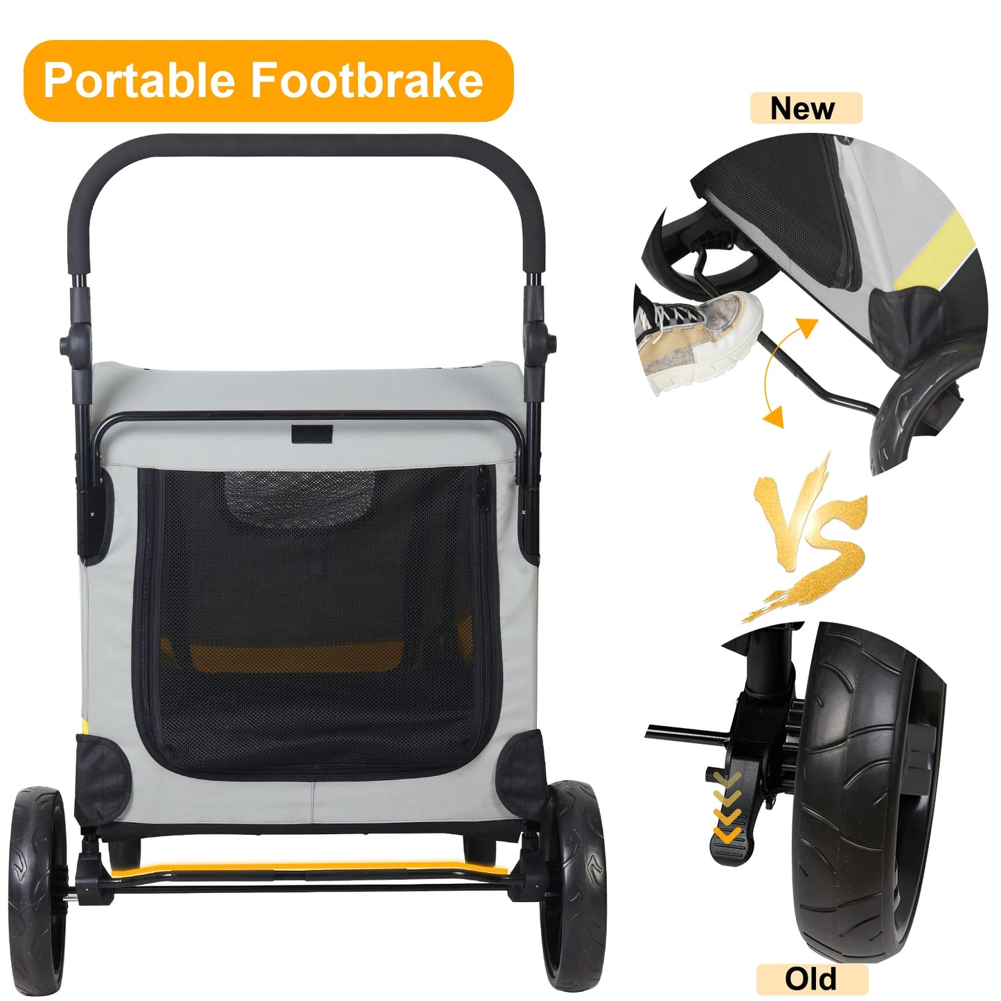 Heavy Duty Large Dog Stroller Buggy 4 Wheels Pet Jogger Pram Doggy Pushchair Brakes Foldable Travel Cart Carriage Zipper Entry