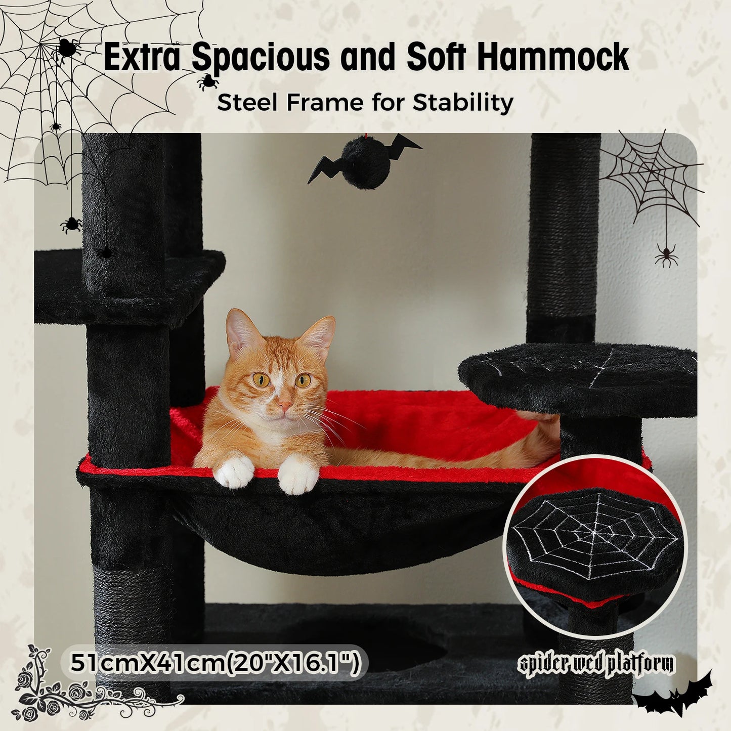 Large Cat Tree and Tower for Indoor Cats With Sisal-Covered Scratching Posts Spacious Hammock Padded Perches and Condos Cat Toys
