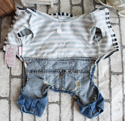 Pet Denim Jumpsuit Dog Jeans Hoodies Cool Blue Coat Medium Small Dogs Classic Jacket Puppy Blue Vintage Washed Vests