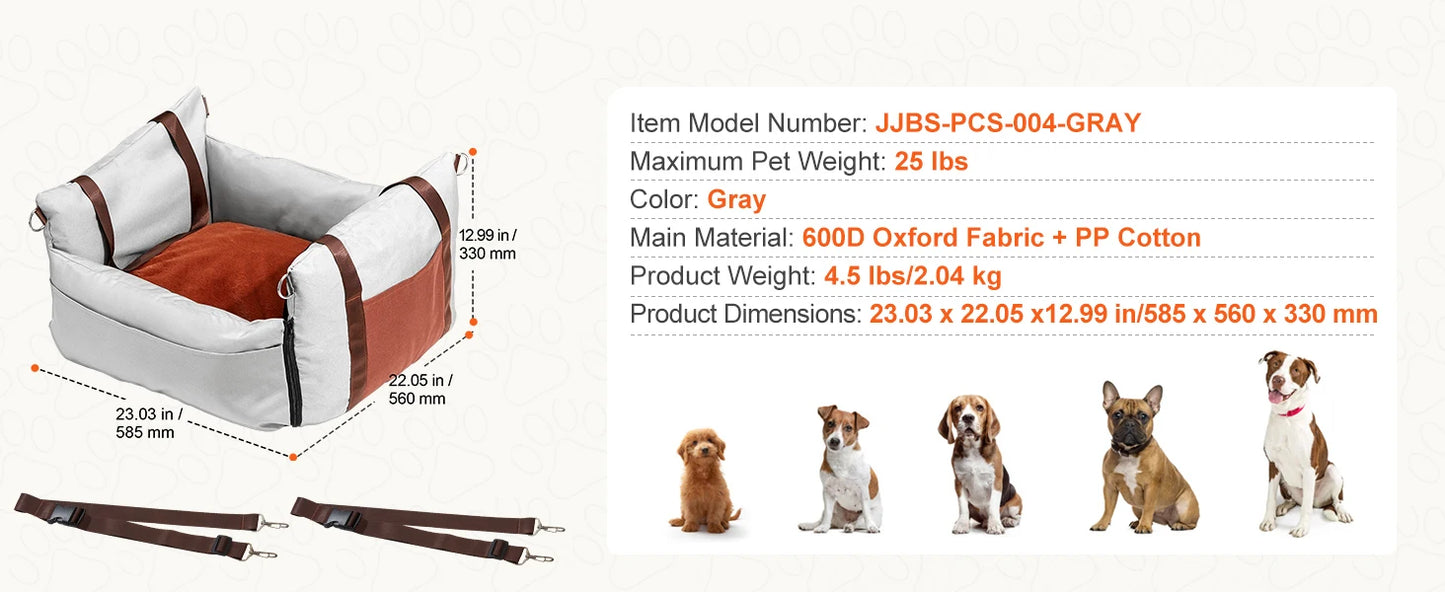 SucceBuy Dog Car Seat Waterproof Dog Booster Seat Pet Car Seat with Clip-On Safety Leash PP Cotton Car Bed for Medium Large Dog