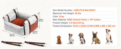 SucceBuy Dog Car Seat Waterproof Dog Booster Seat Pet Car Seat with Clip-On Safety Leash PP Cotton Car Bed for Medium Large Dog