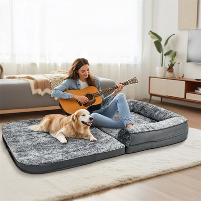 Long Human-Size Giant Dog Bed Foldable Calming Orthopedic