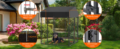 Heavy Duty Large Dog Kennel Pet Welded Metal Playpen Animal Cage with Roof Cover Pet Run Enclosure Playpen House Outdoor Indoor