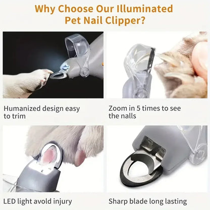 LED Light Pet Nail Clippers for Cats And Dogs 5x Magnification Dual-Sided Clipper for Trimming Nails And Claws