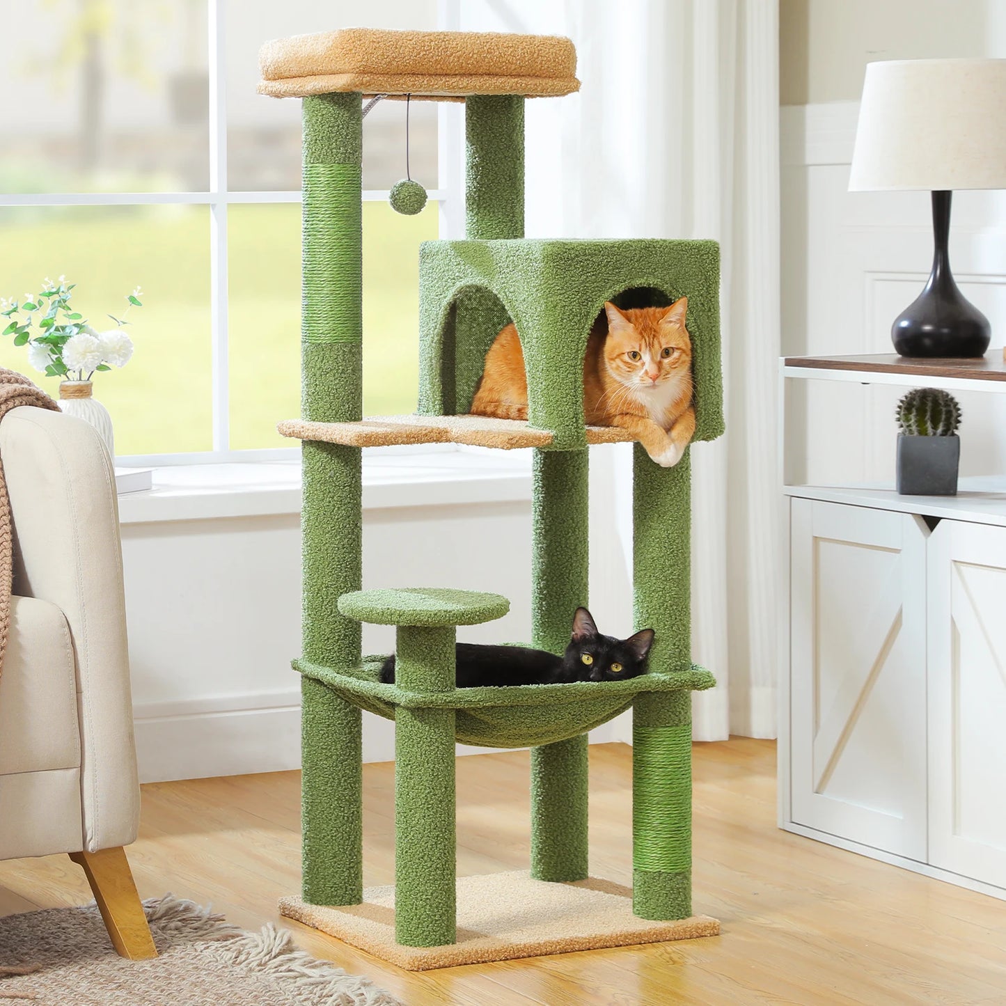 Multi-Level Cat Tree with Sisal Scratching Posts Cozy Condo Big Hammock Plush Cat Tower for Indoor Kitten House Bed Cat Toys