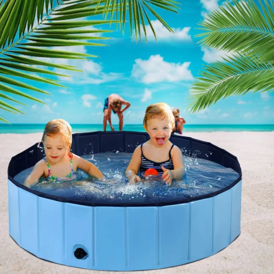 63 Inch Foldable Leakproof Dog Pet Pool Bathing Tub Kiddie Pool for Dogs Cats and