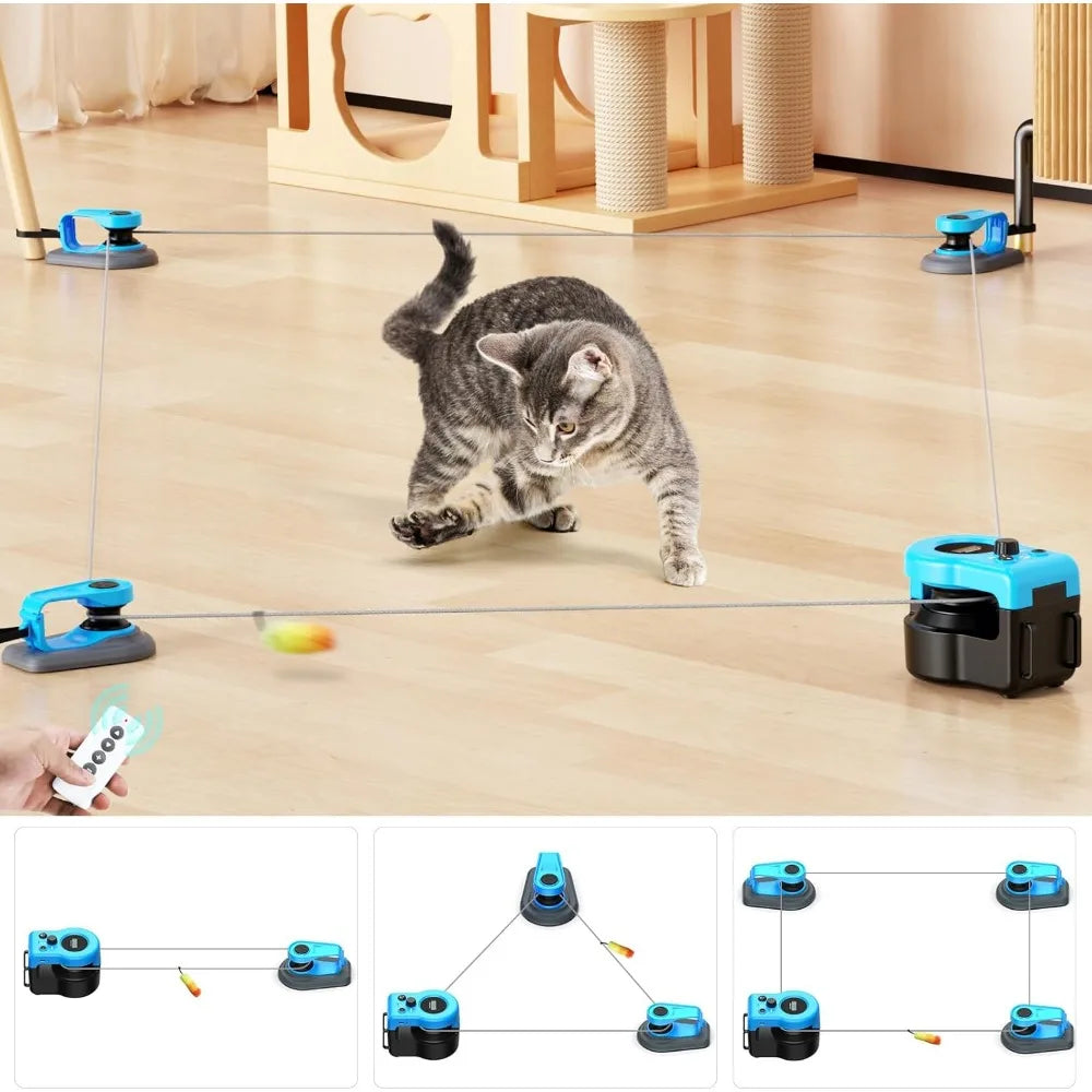 AsFrost Upgraded Interactive Cat Toy for Indoor Cats, Auto/Manual Control DIY Cat Feather Mouse Toy Treadmill for Bored Kitten P