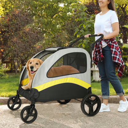 Heavy Duty Large Dog Stroller Buggy 4 Wheels Pet Jogger Pram Doggy Pushchair Brakes Foldable Travel Cart Carriage Zipper Entry