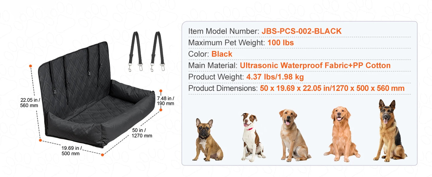 SucceBuy Dog Car Seat Waterproof Dog Booster Seat Pet Car Seat with Clip-On Safety Leash PP Cotton Car Bed for Medium Large Dog