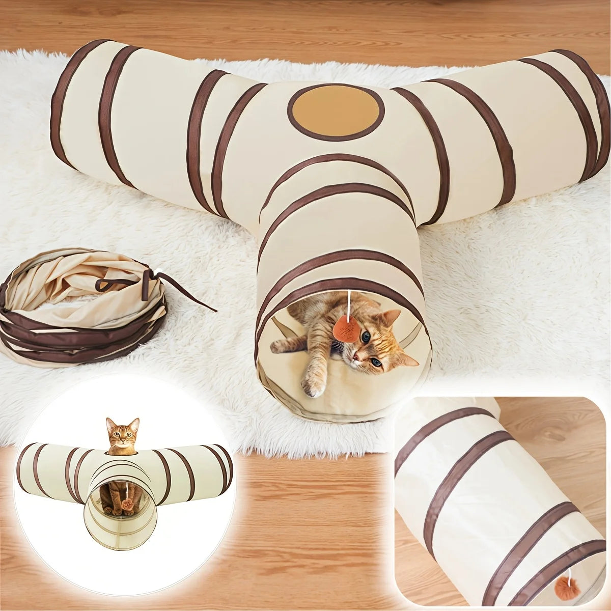 Foldable Easy-to-Store All-in-One Cat Play Tunnel - Striped Interactive Toy for Fun and Exploration Kitten Toy Cat Play Tunnels