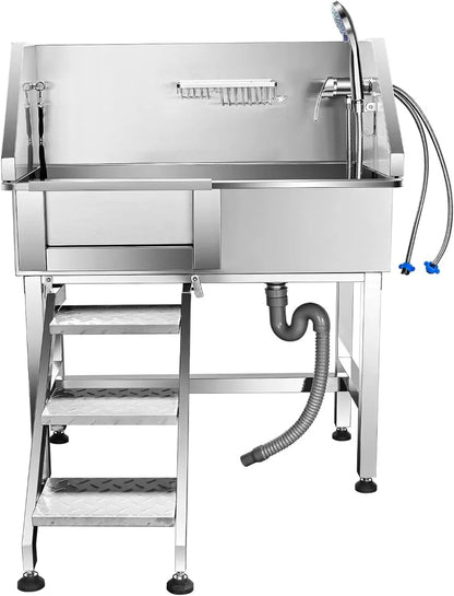 34'' Dog Bathtub for Small Dogs Dog Bathing Station Professional Dog Washing Station Pet Grooming Tub for Home with Sliding Door