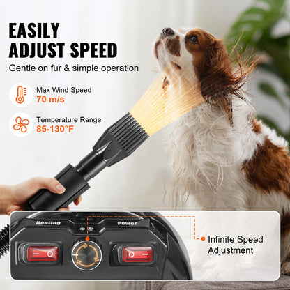 SucceBuy 2000W/2.7HP Dog Blow Dryer Adjustable Speed Temperature Control with 4 Nozzle and Extendable Hose for Pet Hair Grooming