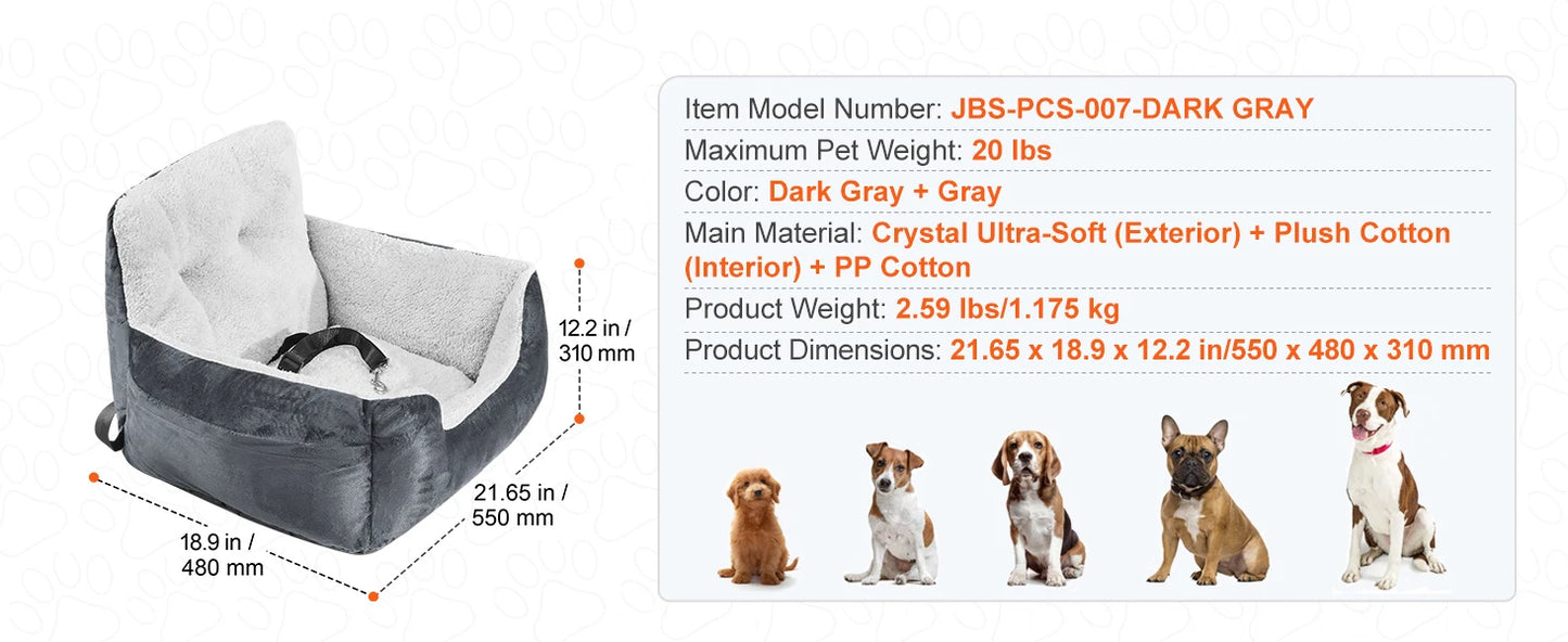 SucceBuy Dog Car Seat Waterproof Dog Booster Seat Pet Car Seat with Clip-On Safety Leash PP Cotton Car Bed for Medium Large Dog