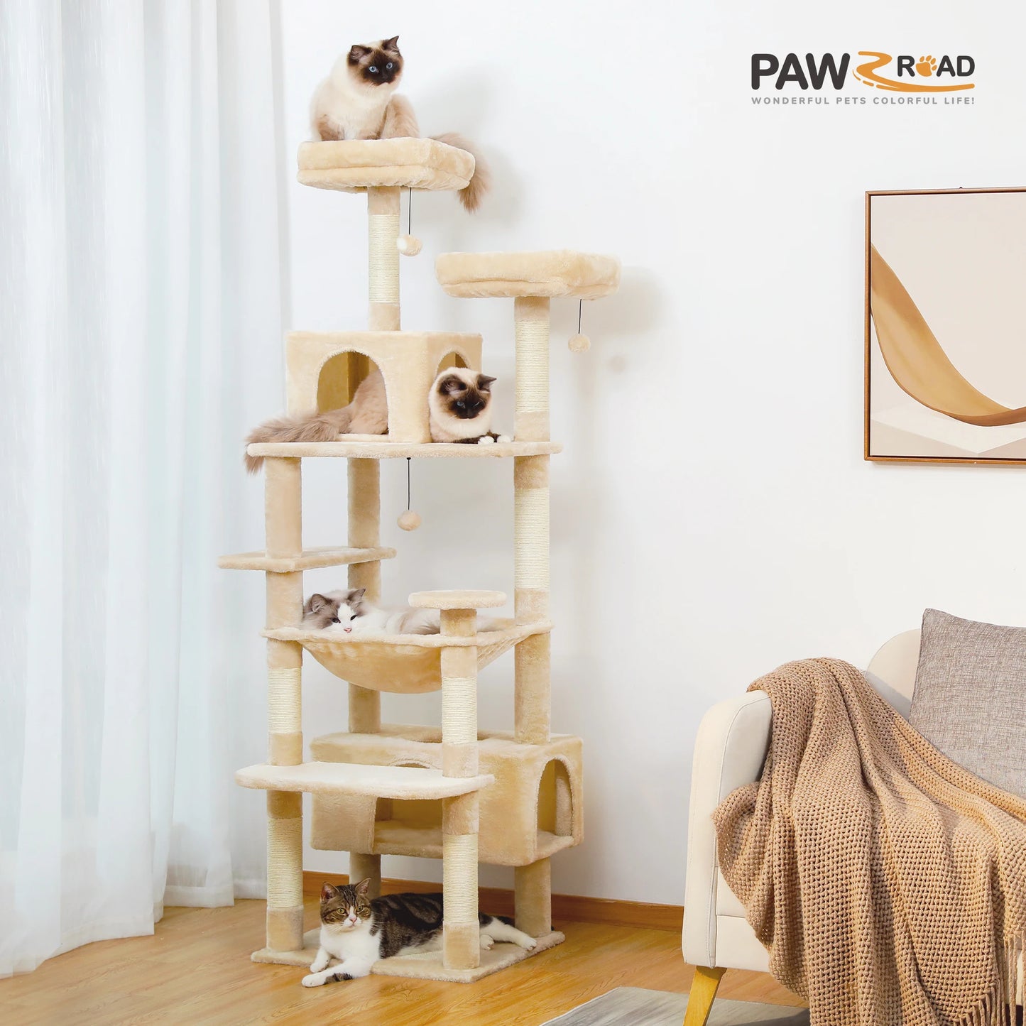 Large Cat Tree and Tower for Indoor Cats With Sisal-Covered Scratching Posts Spacious Hammock Padded Perches and Condos Cat Toys