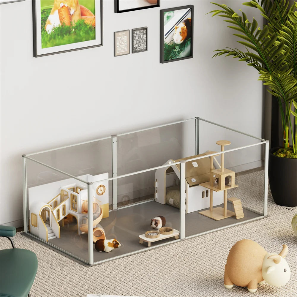 1Pc Large Acrylic Dog Playpen Cage Whelping Pen Box Indoor Enclosure Pet Clear Fence Puppy Playpen with Waterproof Fertility Pad