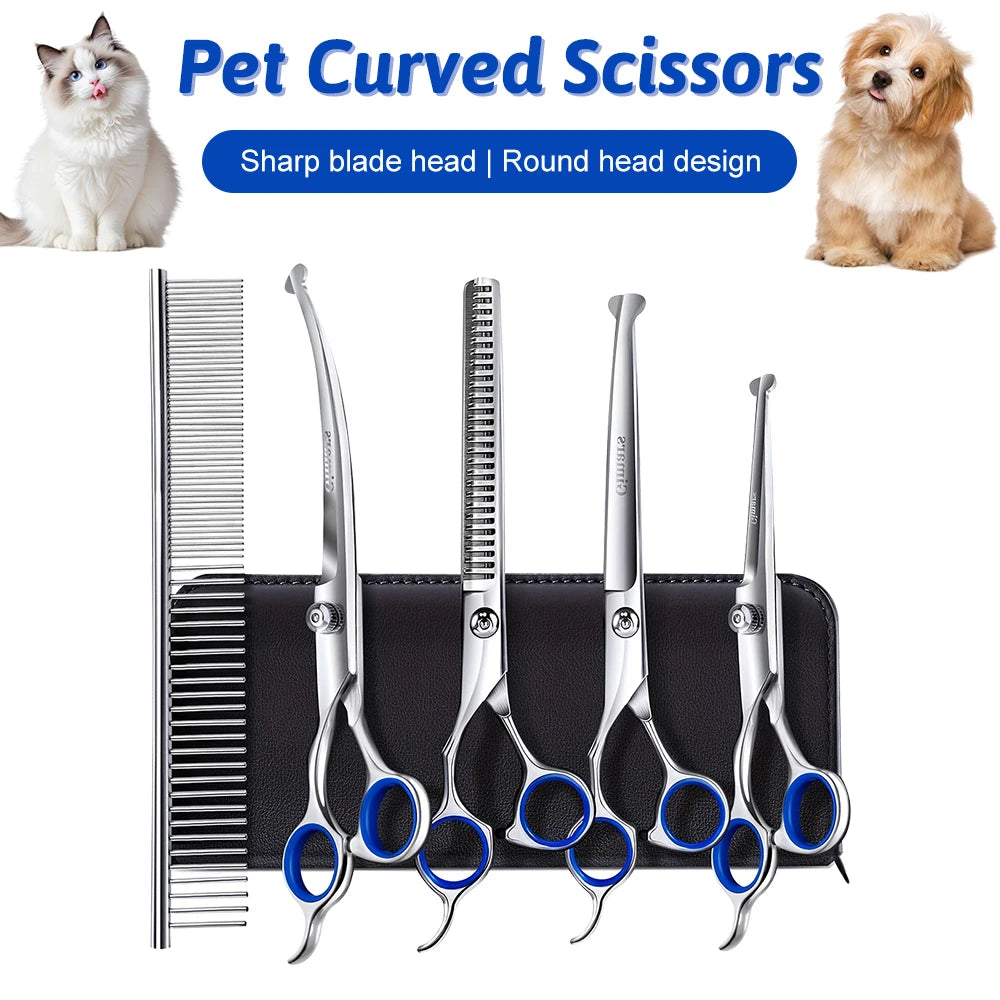 Professional 7 Inch 4CR Stainless Steel Pet Hair Shears 7Pcs/set Scissors Set for Pet Dog Grooming