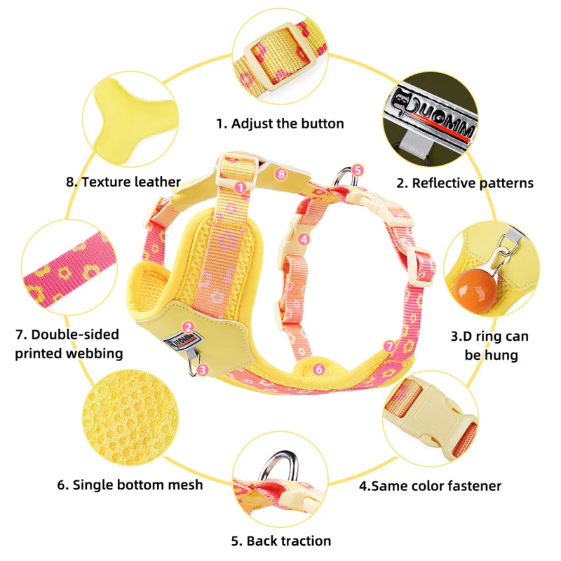 OODUDUOO Dog Harness and Leash Set Adjustable Pet Harness Vest For Small Medium Dogs Pet Collar Dog Chest Strap Outdoor Supplies