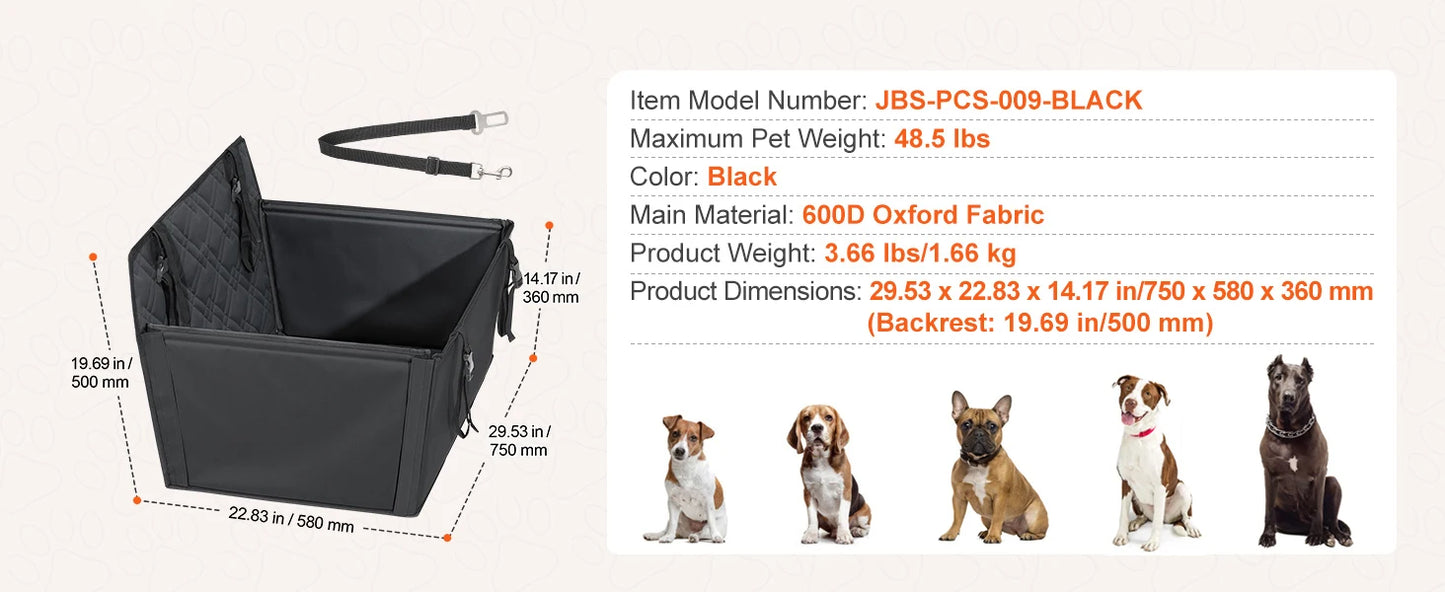 SucceBuy Dog Car Seat Waterproof Dog Booster Seat Pet Car Seat with Clip-On Safety Leash PP Cotton Car Bed for Medium Large Dog