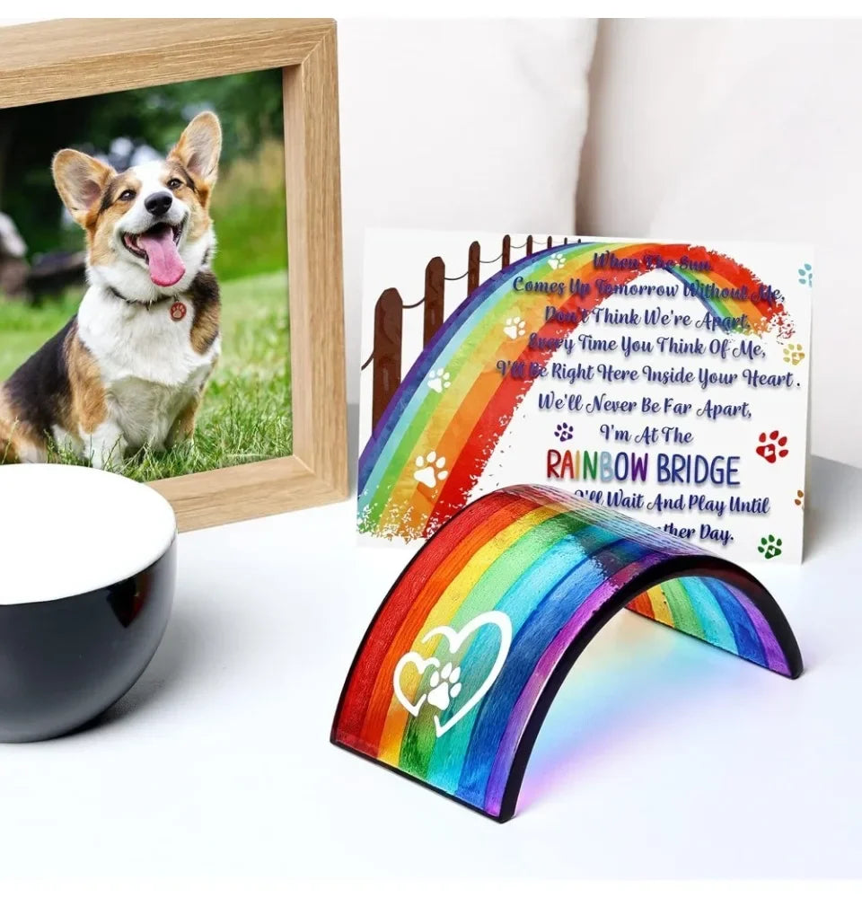 Rainbow Bridge Fused Glass 3D Colorful Bridge with Sympathy Card Memorial Gift for Dog Cat Guinea Pig Lover Pet Lost