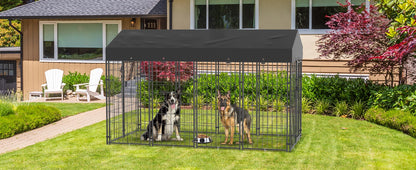 Heavy Duty Large Dog Kennel Pet Welded Metal Playpen Animal Cage with Roof Cover Pet Run Enclosure Playpen House Outdoor Indoor