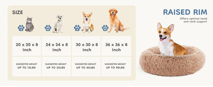JHK Calming Dog Bed for Medium to Large Dogs Washable Large Pet Bed Anti-Slip Round Fluffy Plush Faux Fur Dog Bed