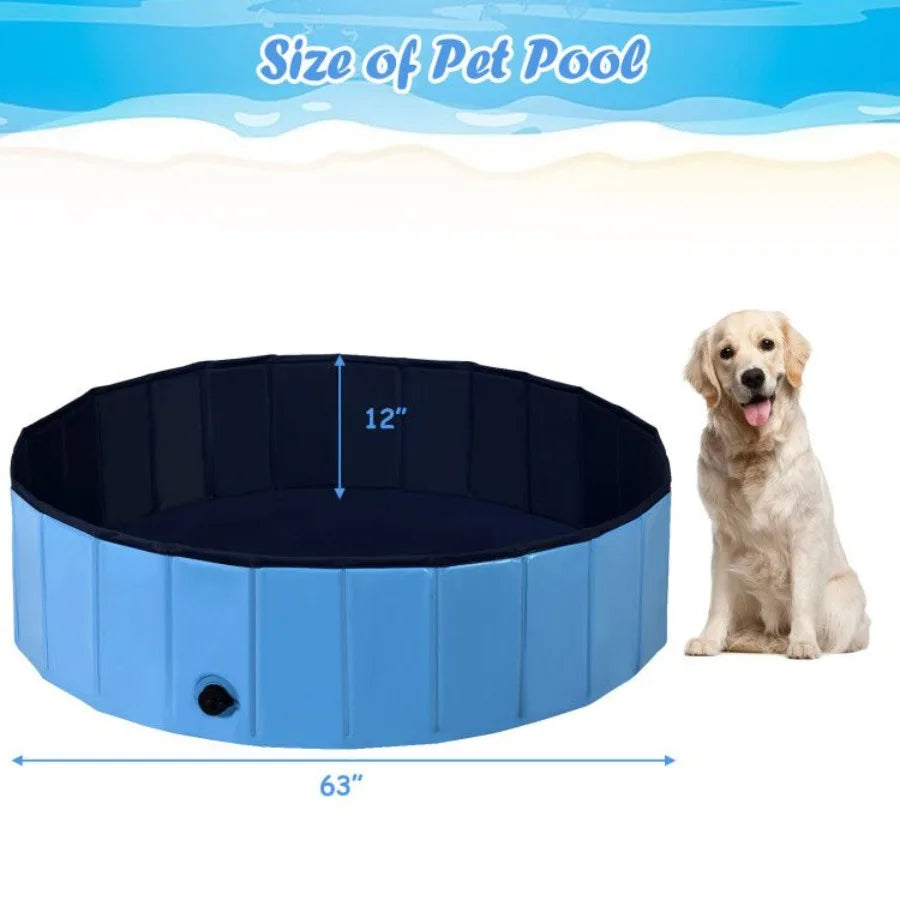 63 Inch Foldable Leakproof Dog Pet Pool Bathing Tub Kiddie Pool for Dogs Cats and