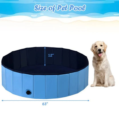 63 Inch Foldable Leakproof Dog Pet Pool Bathing Tub Kiddie Pool for Dogs Cats and