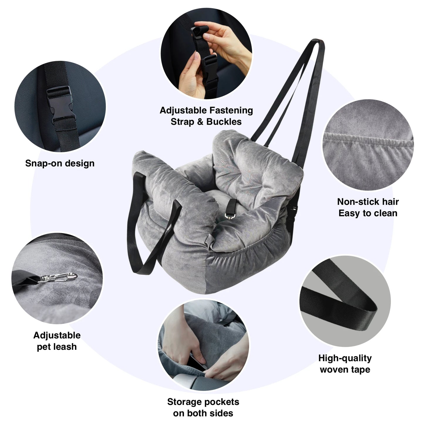 2-in-1 Dog Car Seat Carrier Bag - Detachable with Handles and Safety Belt, Travel Dog Booster Seat for Small Medium Dogs Cats