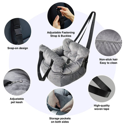 2-in-1 Dog Car Seat Carrier Bag - Detachable with Handles and Safety Belt, Travel Dog Booster Seat for Small Medium Dogs Cats