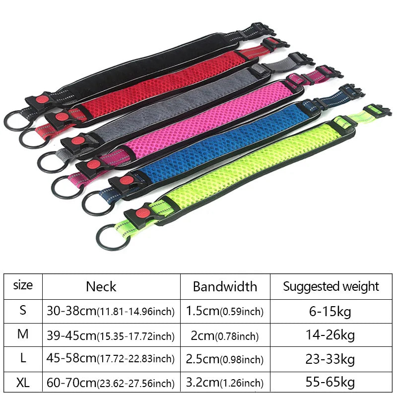 Reflective Dog Collar Night Safety Honeycomb Net Breathable Collars Anti Choke Padded Breathable Nylon Pet Collar Adjustable