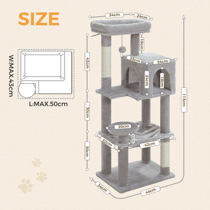 Multi-Level Cat Tree with Sisal Scratching Posts Cozy Condo Big Hammock Plush Cat Tower for Indoor Kitten House Bed Cat Toys