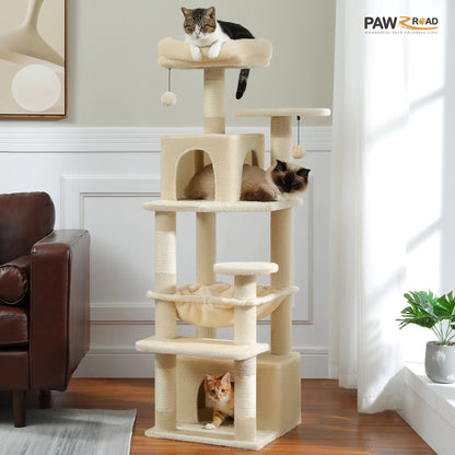 Large Cat Tree and Tower for Indoor Cats With Sisal-Covered Scratching Posts Spacious Hammock Padded Perches and Condos Cat Toys