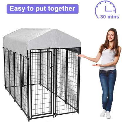 8 x 4 x 6 Ft Dog Kennel Outdoor Dog Pen Playpen House Heavy Duty Dog Crate Metal Galvanized Welded Pet Animal Camping