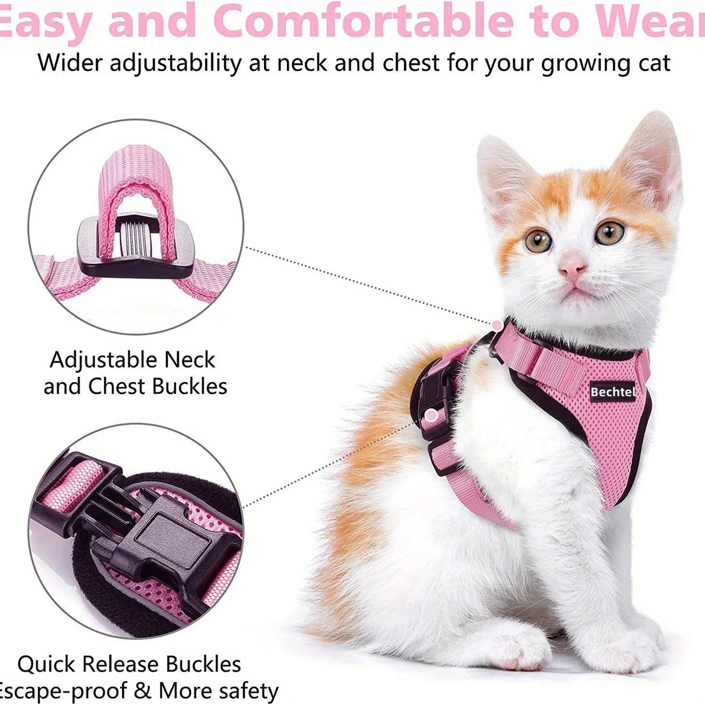 Cat Leash Non-Slip Adjustable Leash Non-Slip Cat Leash Vest Pet Chest Carrier