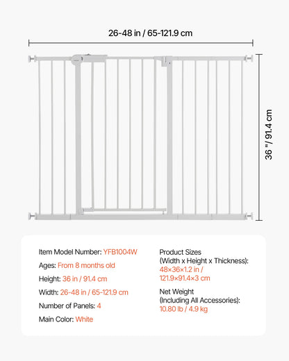 VEVOR Baby Gate 28/30/36 Inches High Dog Gate Pet Security Pressure Mount