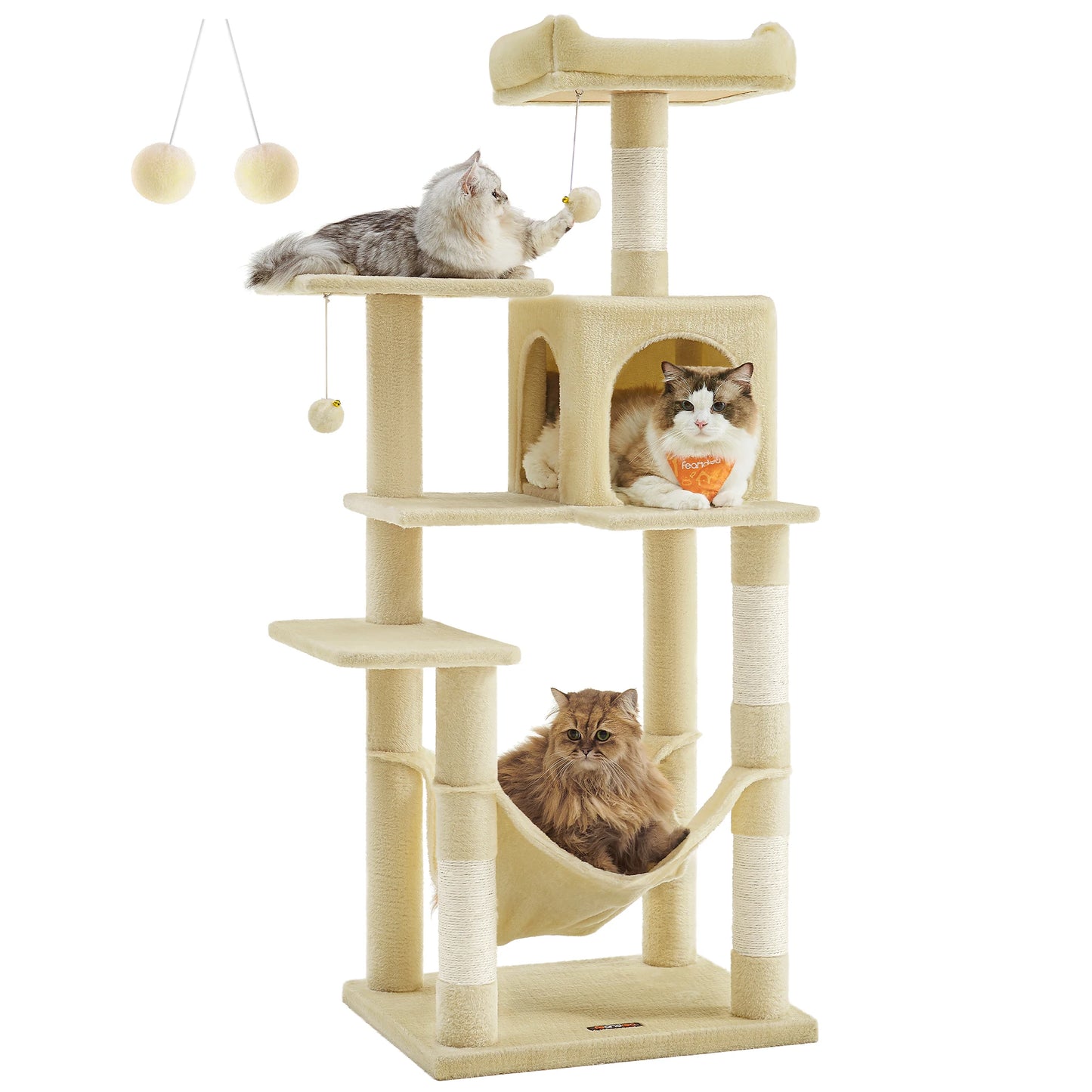 Feandrea Cat Tree, 56.3-Inch Cat Tower for Indoor Cats, Multi-Level Cat Condo with 4 Scratching Posts, 2 Perches, Hammock, Cave