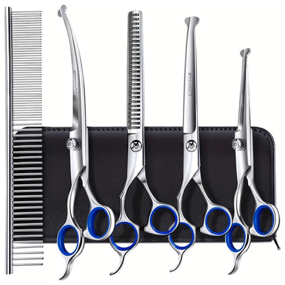 Professional 7 Inch 4CR Stainless Steel Pet Hair Shears 7Pcs/set Scissors Set for Pet Dog Grooming