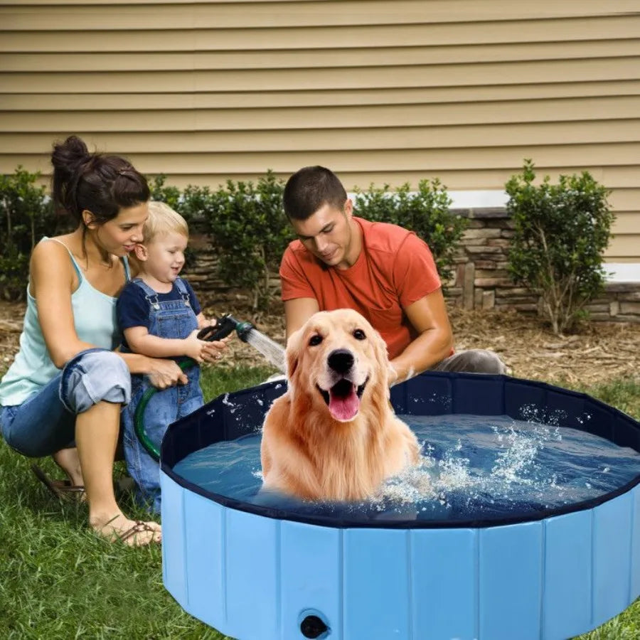 63 Inch Foldable Leakproof Dog Pet Pool Bathing Tub Kiddie Pool for Dogs Cats and