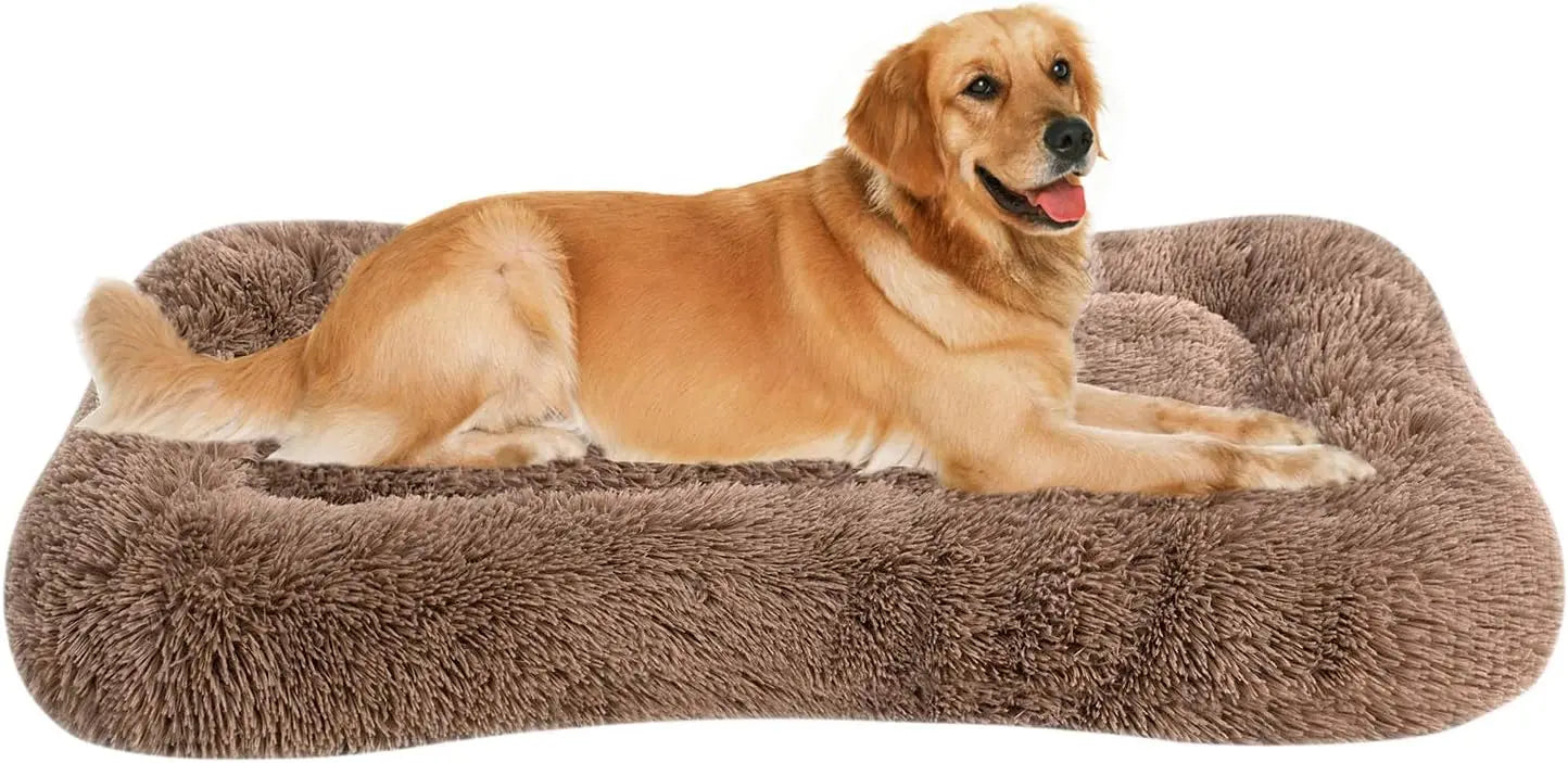 Deluxe Plush Bed Pet Cushion Crate Mat,Fulffy Comfy Kennel Anti-Slip Washable Pad for Medium Large X-Large Dogs