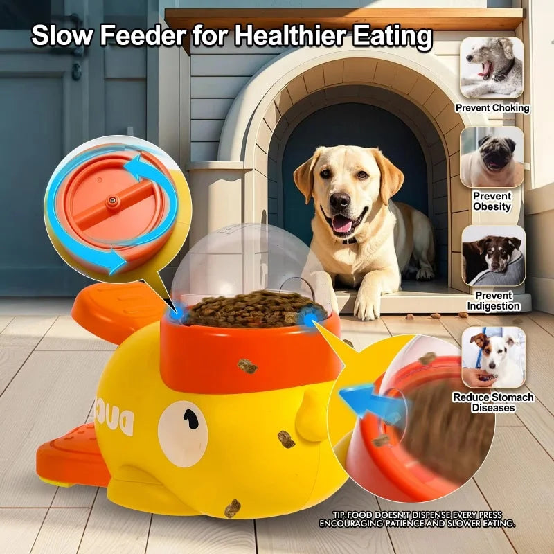 2-in-1 Interactive Dog Toy Pet Automatic Food Treat Dispenser Cartoon Duck Design Slow Food Pet Snack Feeder for Dog Training
