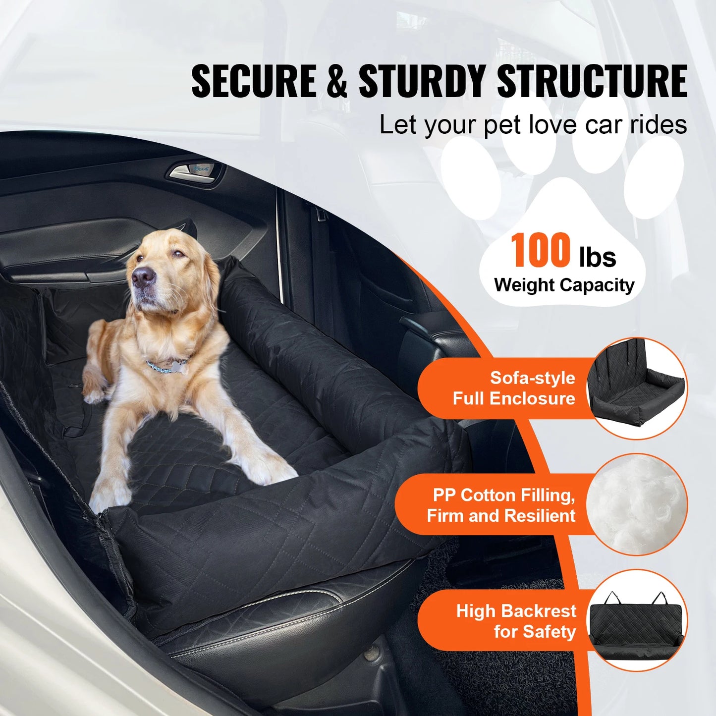 SucceBuy Dog Car Seat Waterproof Dog Booster Seat Pet Car Seat with Clip-On Safety Leash PP Cotton Car Bed for Medium Large Dog