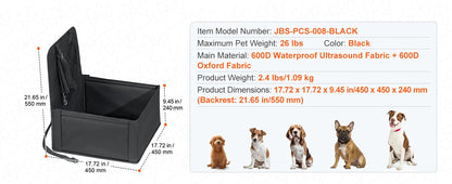 SucceBuy Dog Car Seat Waterproof Dog Booster Seat Pet Car Seat with Clip-On Safety Leash PP Cotton Car Bed for Medium Large Dog