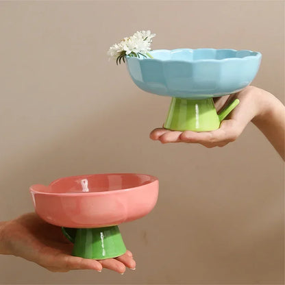 Cat Raised Ceramic Bowl Cute Flower Shaped Puppy Dogs Food Water Feeders Elevated Pet Drinking Eating Supplies