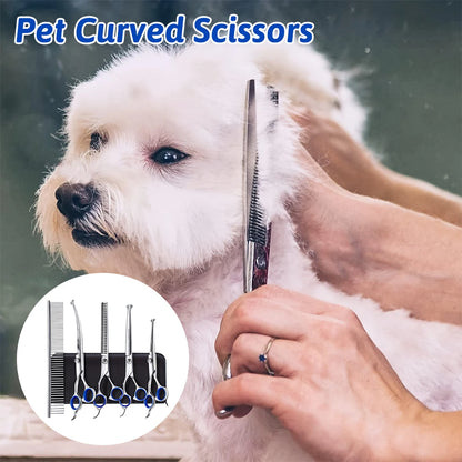 Professional 7 Inch 4CR Stainless Steel Pet Hair Shears 7Pcs/set Scissors Set for Pet Dog Grooming